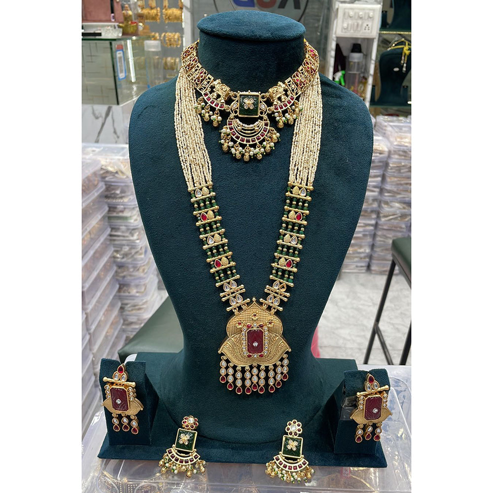 Manisha Jewellery Royal Majesty Pota Stone and Beads Double Layer Necklace Set