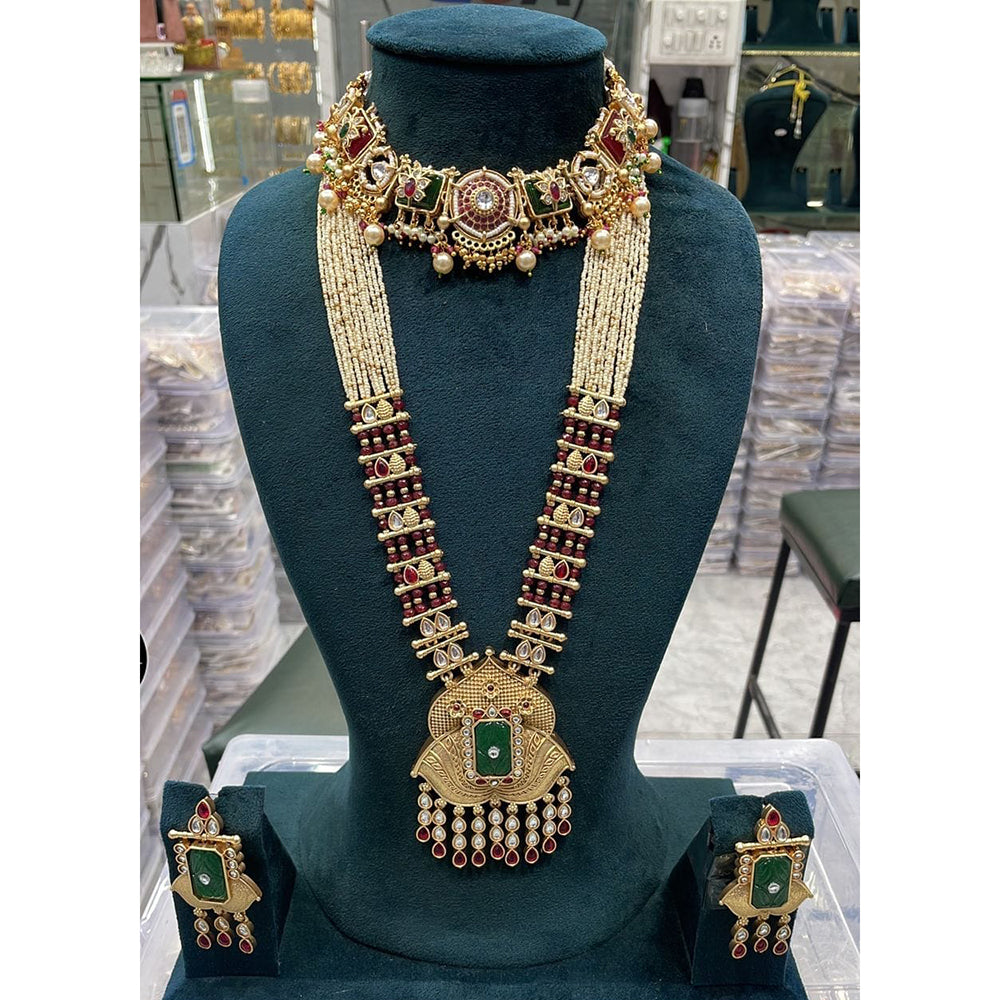 Manisha Jewellery Royal Majesty Pota Stone and Beads Double Layer Necklace Set