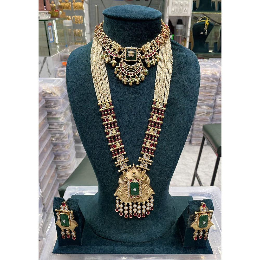 Manisha Jewellery Royal Majesty Pota Stone and Beads Double Layer Necklace Set