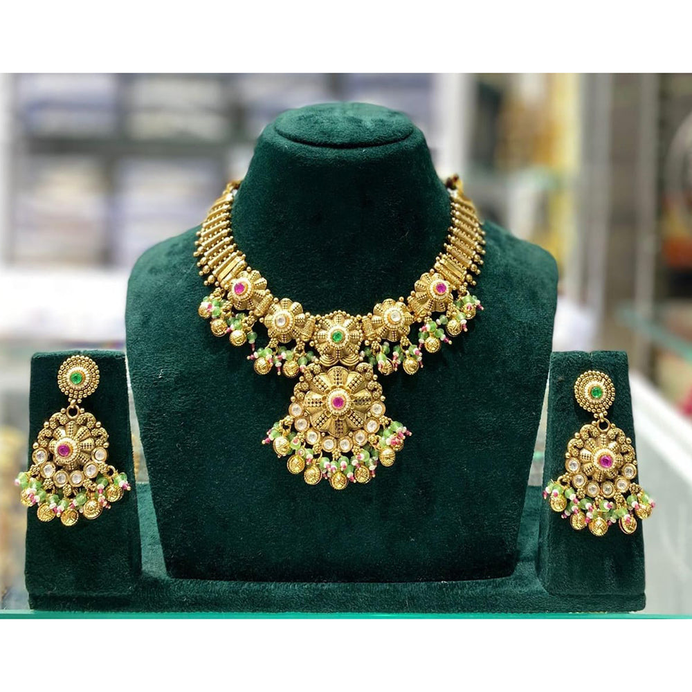 Manisha Jewellery Royal Pota Stone and Beads Necklace Set with Matching Earrings