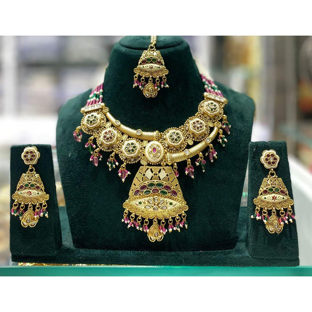 Manisha Jewellery Royal Pota Stone and Beads Necklace Set with Matching Earrings