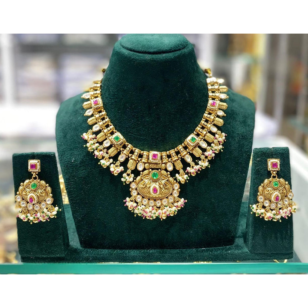 Manisha Jewellery Royal Pota Stone and Beads Necklace Set with Matching Earrings