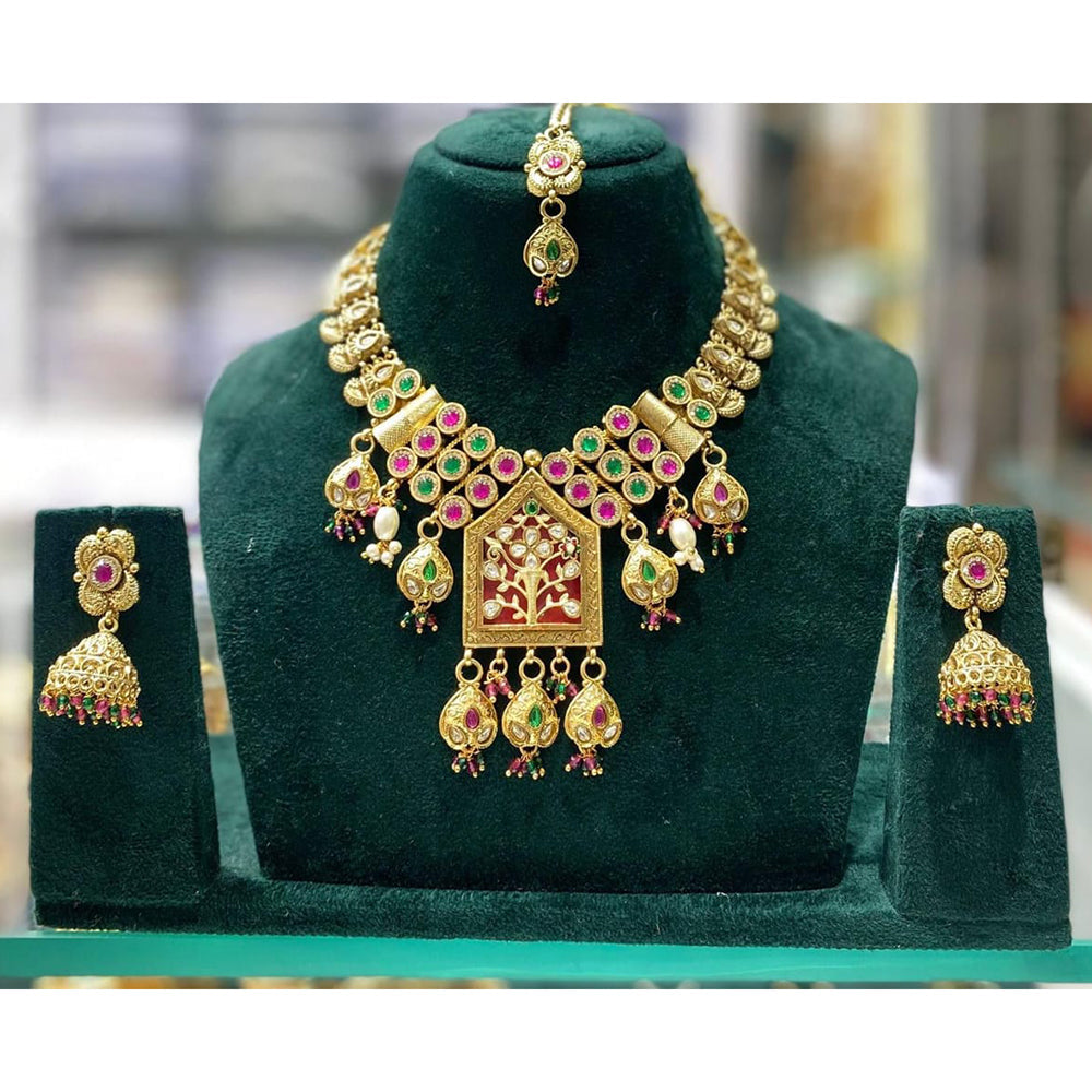 Manisha Jewellery Royal Pota Stone and Beads Necklace Set with Matching Earrings