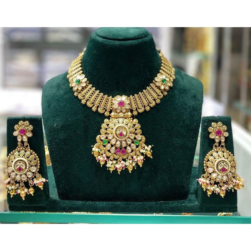 Manisha Jewellery Royal Pota Stone and Beads Necklace Set with Matching Earrings