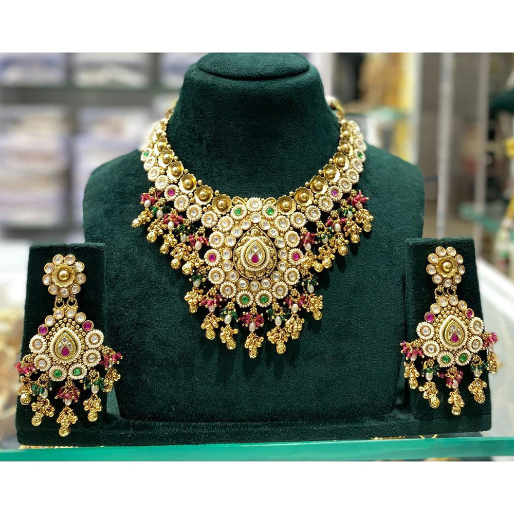 Manisha Jewellery Royal Pota Stone and Beads Necklace Set with Matching Earrings