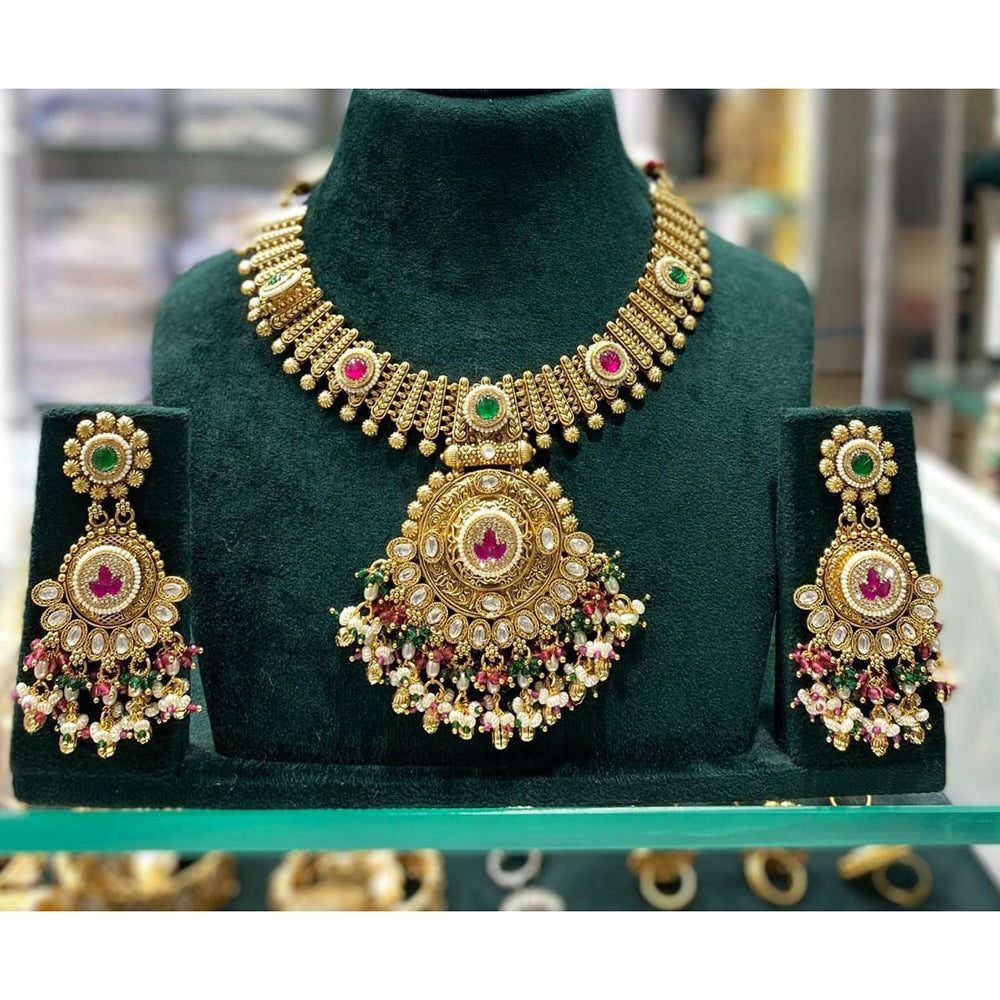 Manisha Jewellery Royal Pota Stone and Beads Necklace Set with Matching Earrings