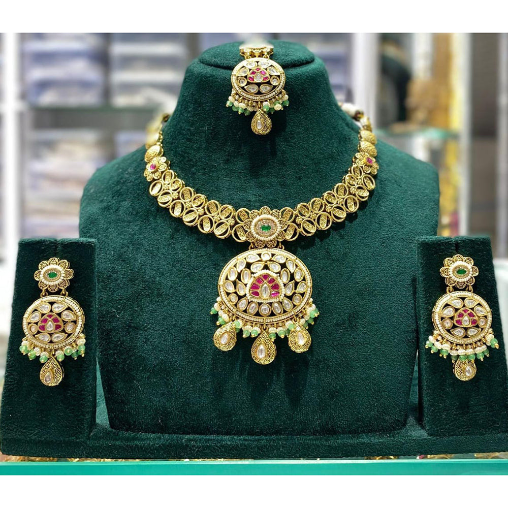 Manisha Jewellery Royal Pota Stone and Beads Necklace Set with Matching Earrings