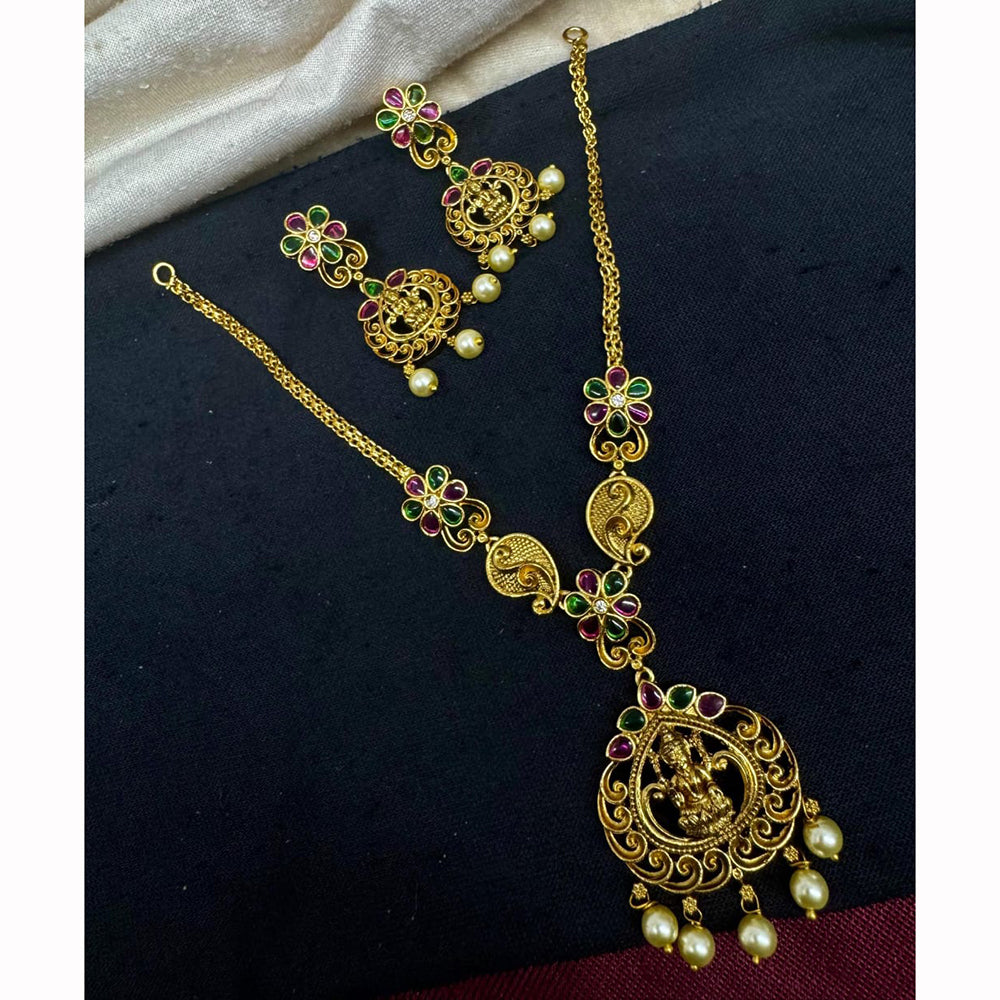 Manisha Jewellery Classic Temple With Pota Stone And Pearls Necklace Set