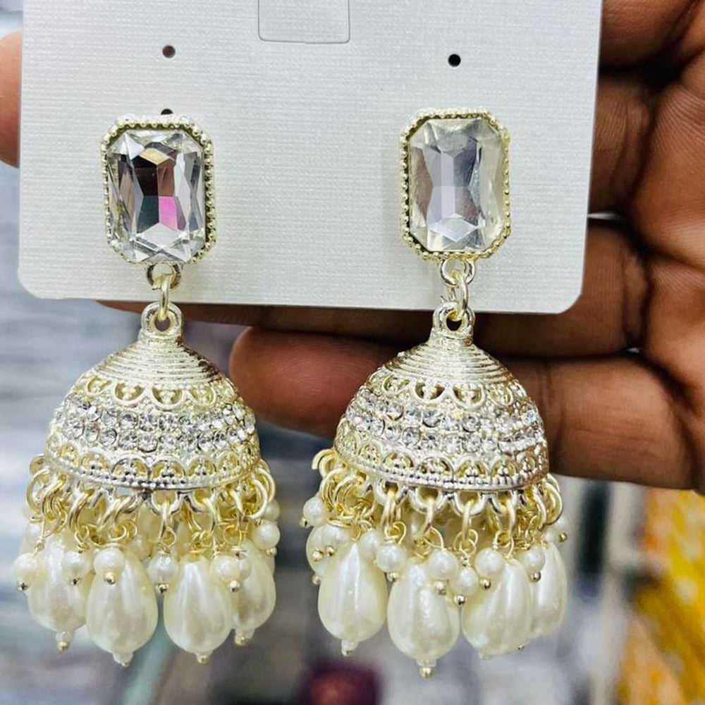 Manisha Jewellery Antique Finish Austrian Stone Pearl Jhumki Earrings