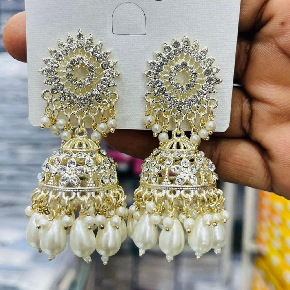 Manisha Jewellery Antique Finish Austrian Stone Pearl Jhumki Earrings