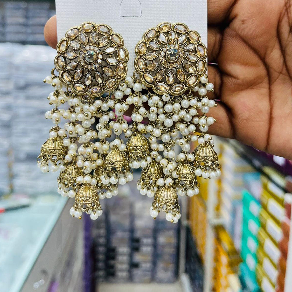 Manisha Jewellery Antique Finish Crystal Stone Pearl Jhumki Earrings