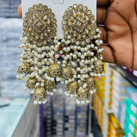 Manisha Jewellery Antique Finish Crystal Stone Pearl Jhumki Earrings