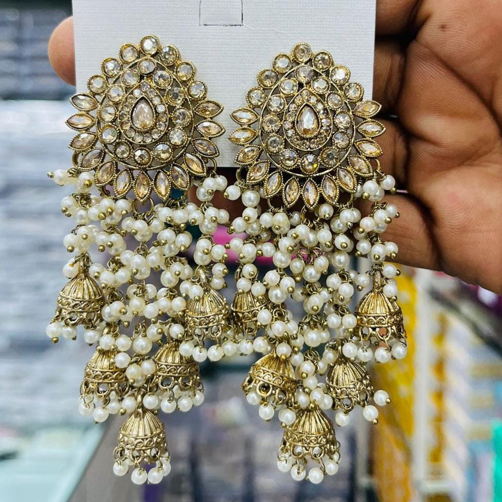 Manisha Jewellery Antique Finish Crystal Stone Pearl Jhumki Earrings