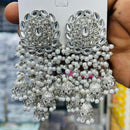 Manisha Jewellery Elegant Rhodium Polish Kundan Stone Pearl Jhumki Earrings 