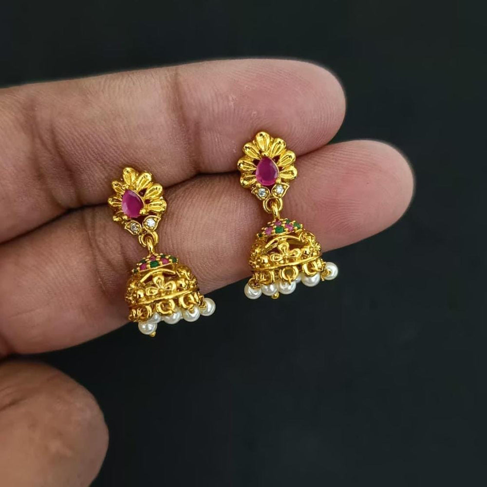 Manisha Jewellery Antique Finish Austrian Stone Pearl Jhumki Earrings