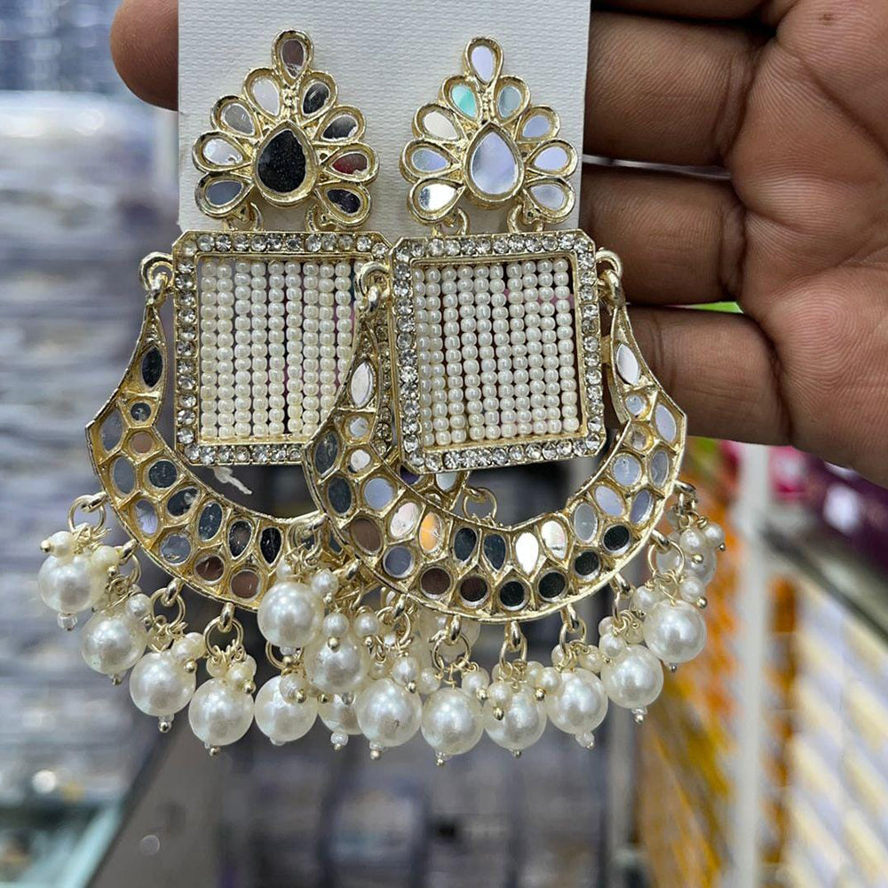 Manisha Jewellery Designer Mirror Work Pearl Hanging Earrings