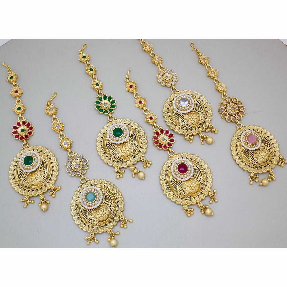 Manisha Jewellery Classic Pota Stone And Pearl Maangtikka