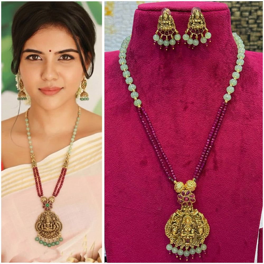 Manisha Jewellery Classic Temple With Pota Stone And Pearls Necklace Set