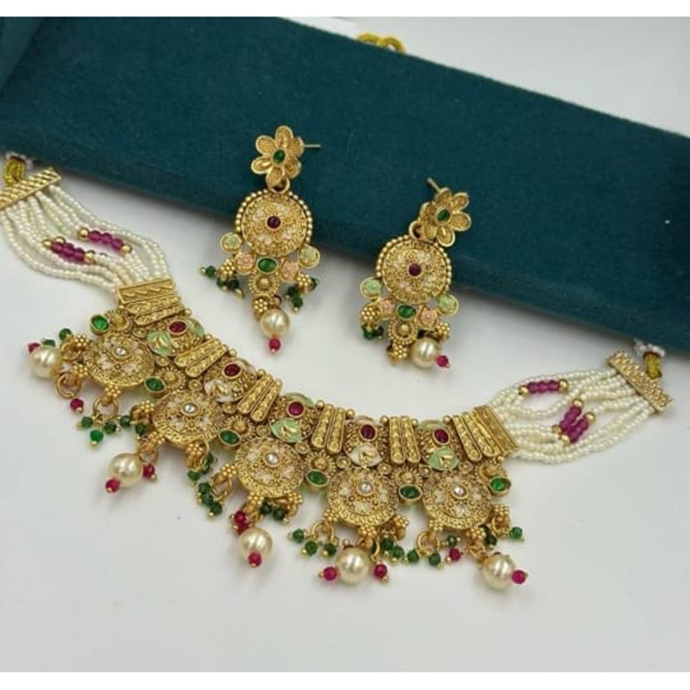 Manisha Jewellery Traditional Pota Stone And Pearl Meenakari Necklace Set