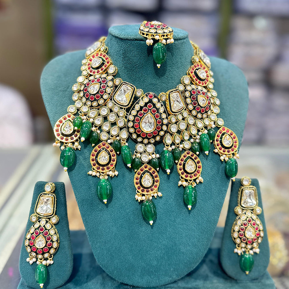 Manisha Jewellery Glam Pota Stone Pearl And Meenakari Beads Necklace Set