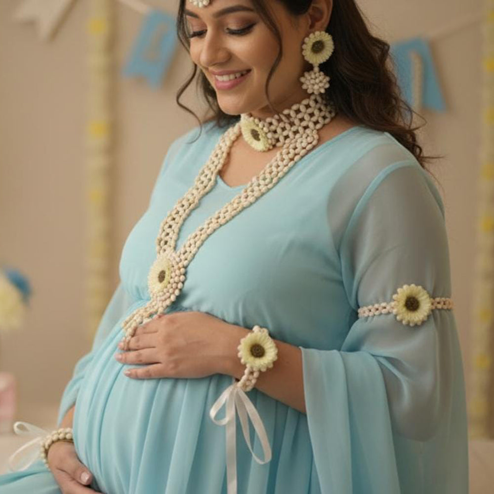 Manisha Jewellery Flower Necklace Set for Haldi Ceremony / Baby Shower Combo Set