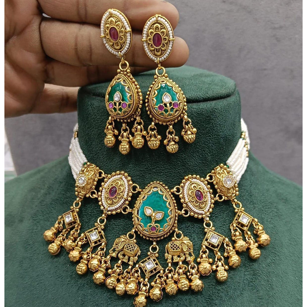 Manisha Jewellery Traditional Pota Stone Pearl Choker Necklace Set