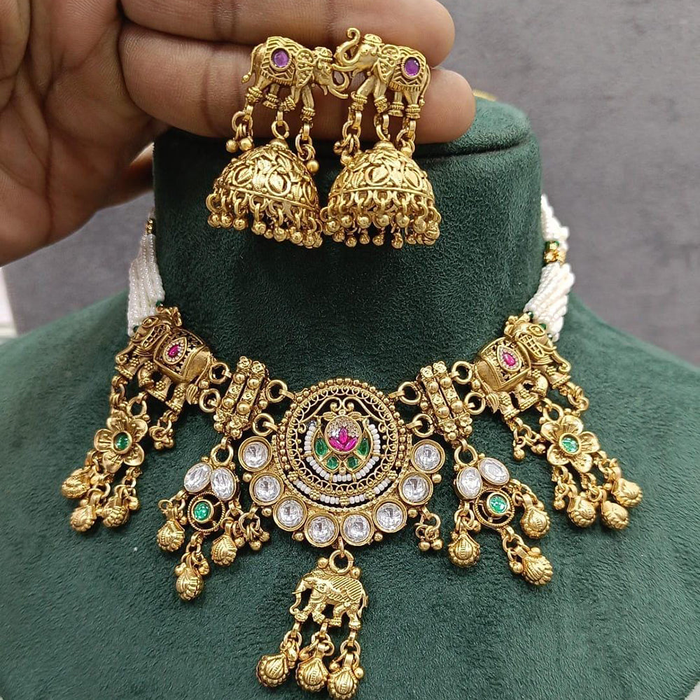 Manisha Jewellery Traditional Pota Stone Pearl Choker Necklace Set