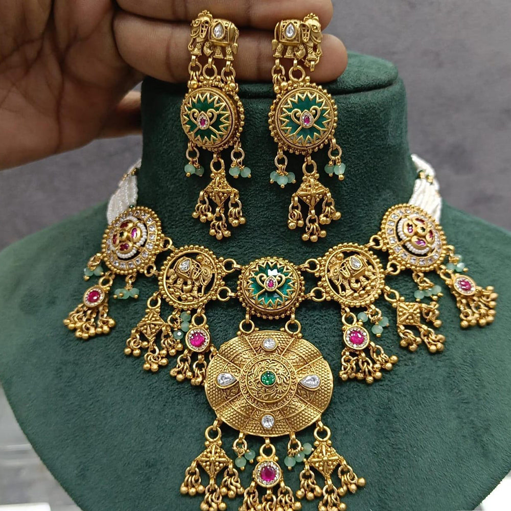 Manisha Jewellery Traditional Pota Stone Pearl Choker Necklace Set