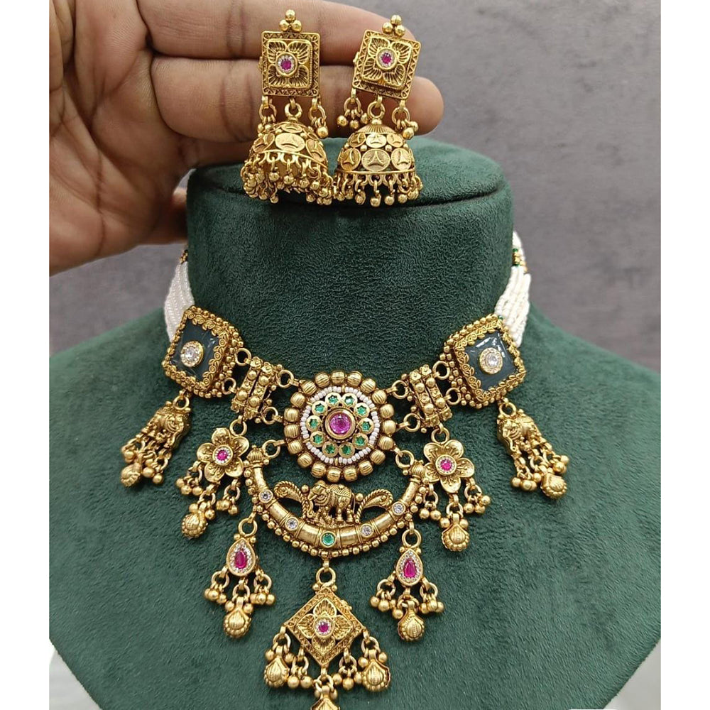 Manisha Jewellery Traditional Pota Stone Pearl Choker Necklace Set