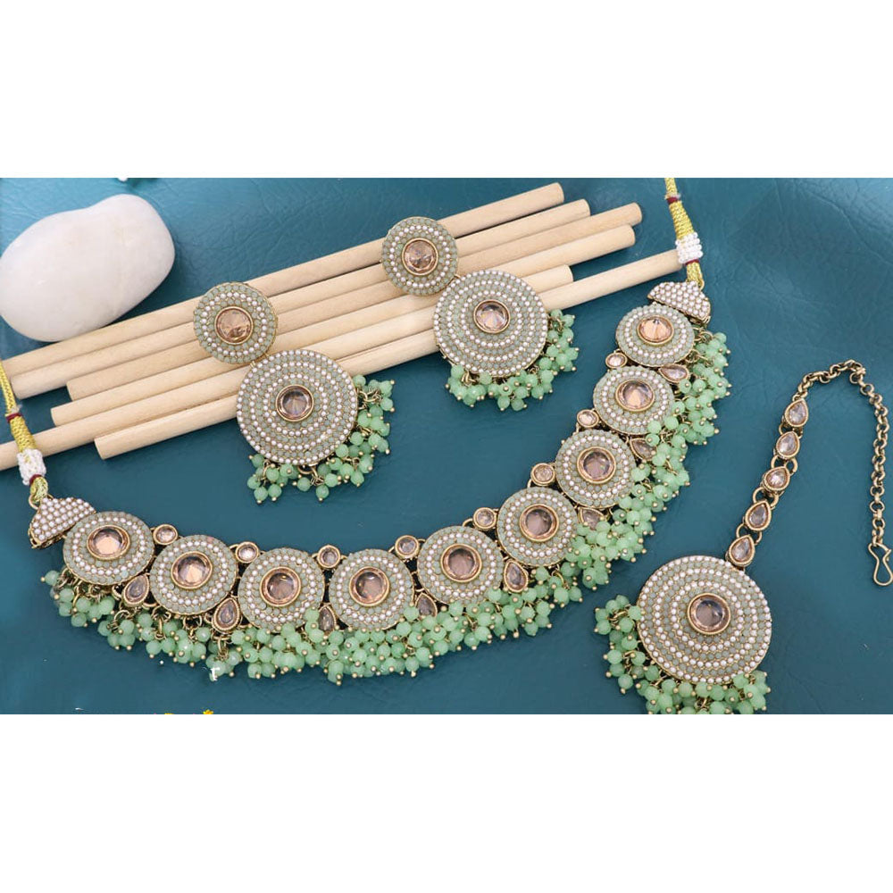 Manisha Jewellery Sparkling Crystal Stone And Pearl Choker Necklace Set