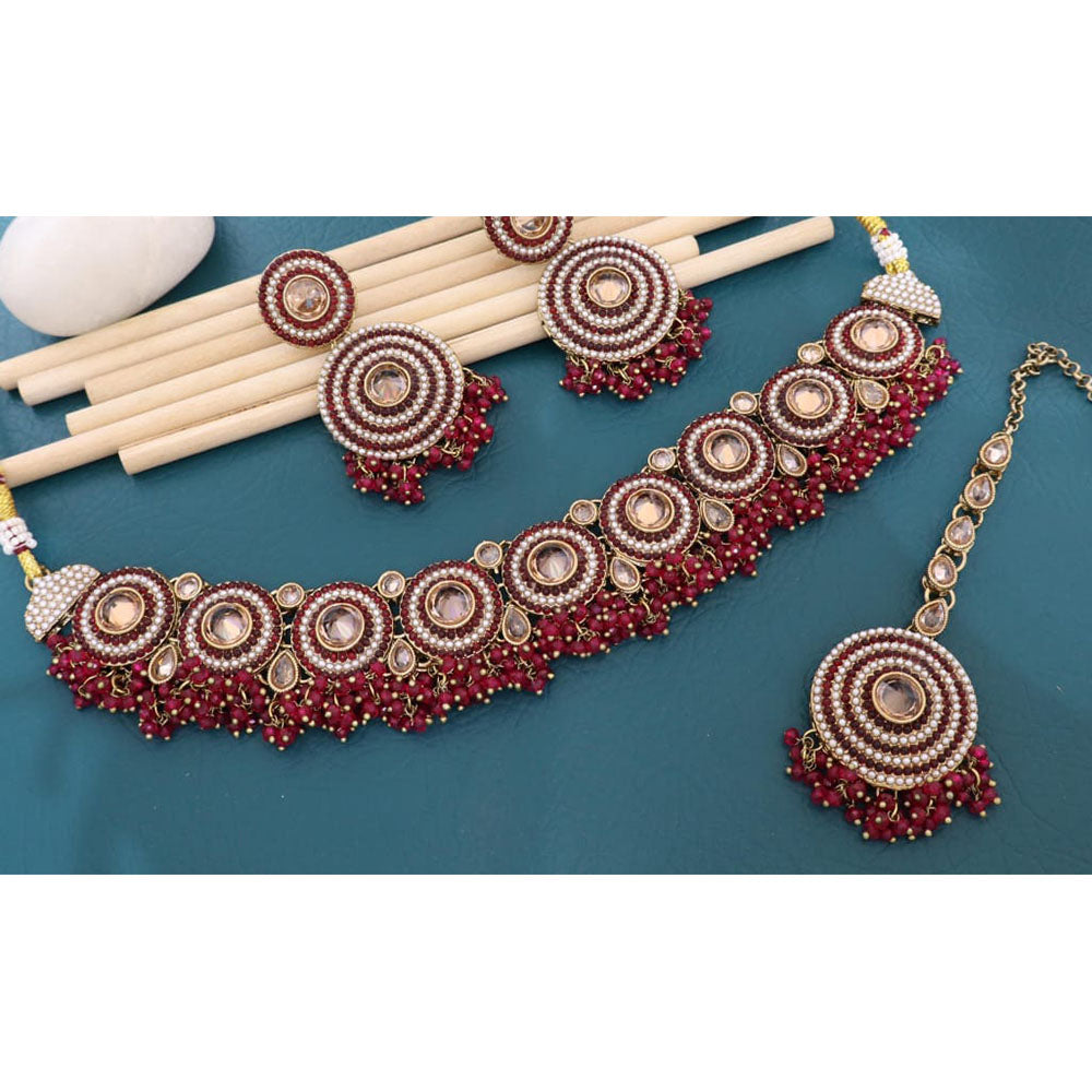 Manisha Jewellery Sparkling Crystal Stone And Pearl Choker Necklace Set