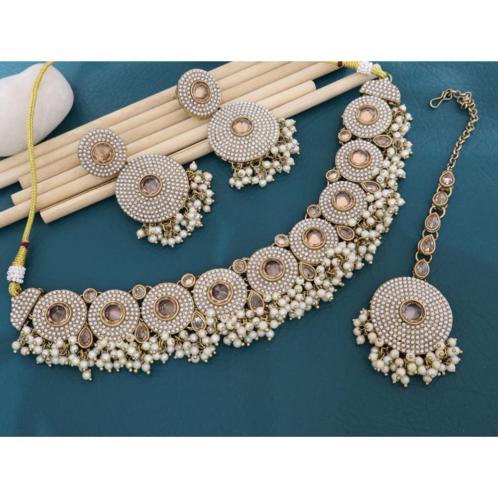 Manisha Jewellery Sparkling Crystal Stone And Pearl Choker Necklace Set