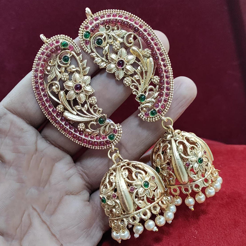 Manisha Jewellery Royal Pota Stone And Pearl Jhumki Earrings