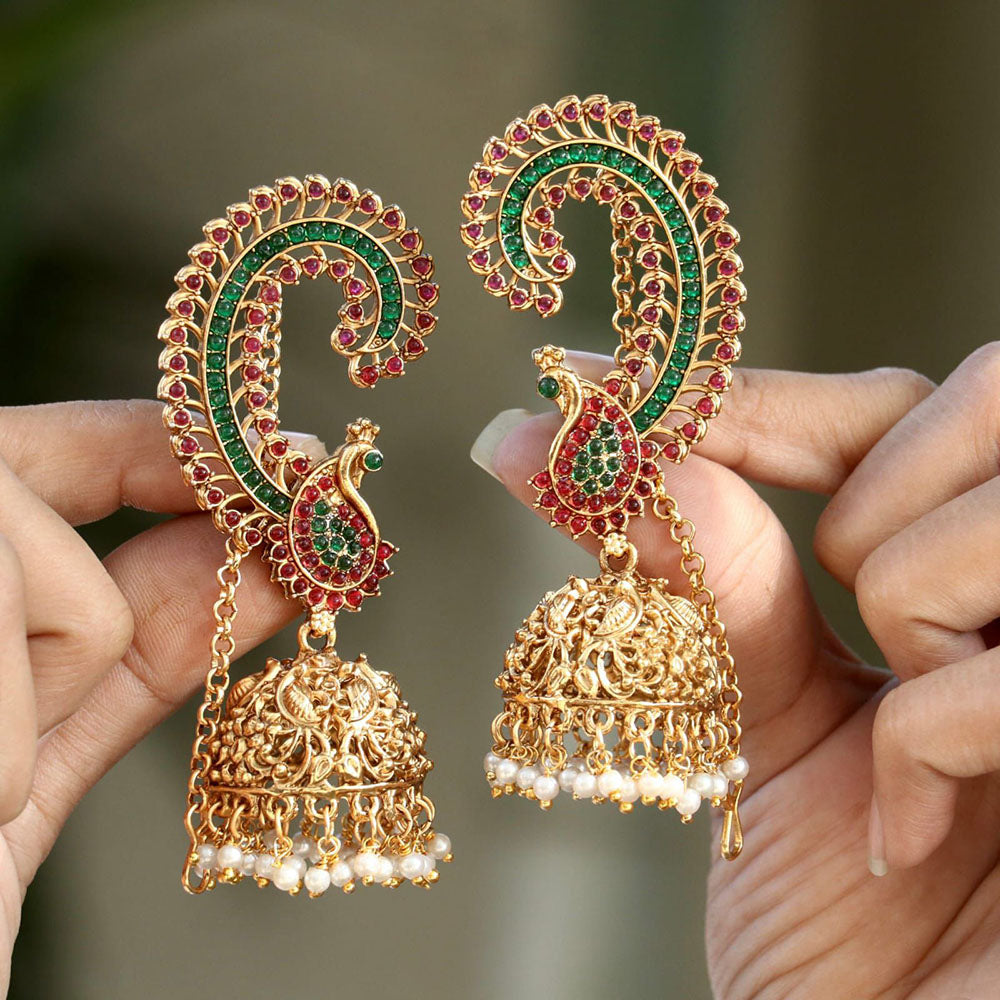 Manisha Jewellery Traditional Pota Stone And Pearl Earcuff Jhumki