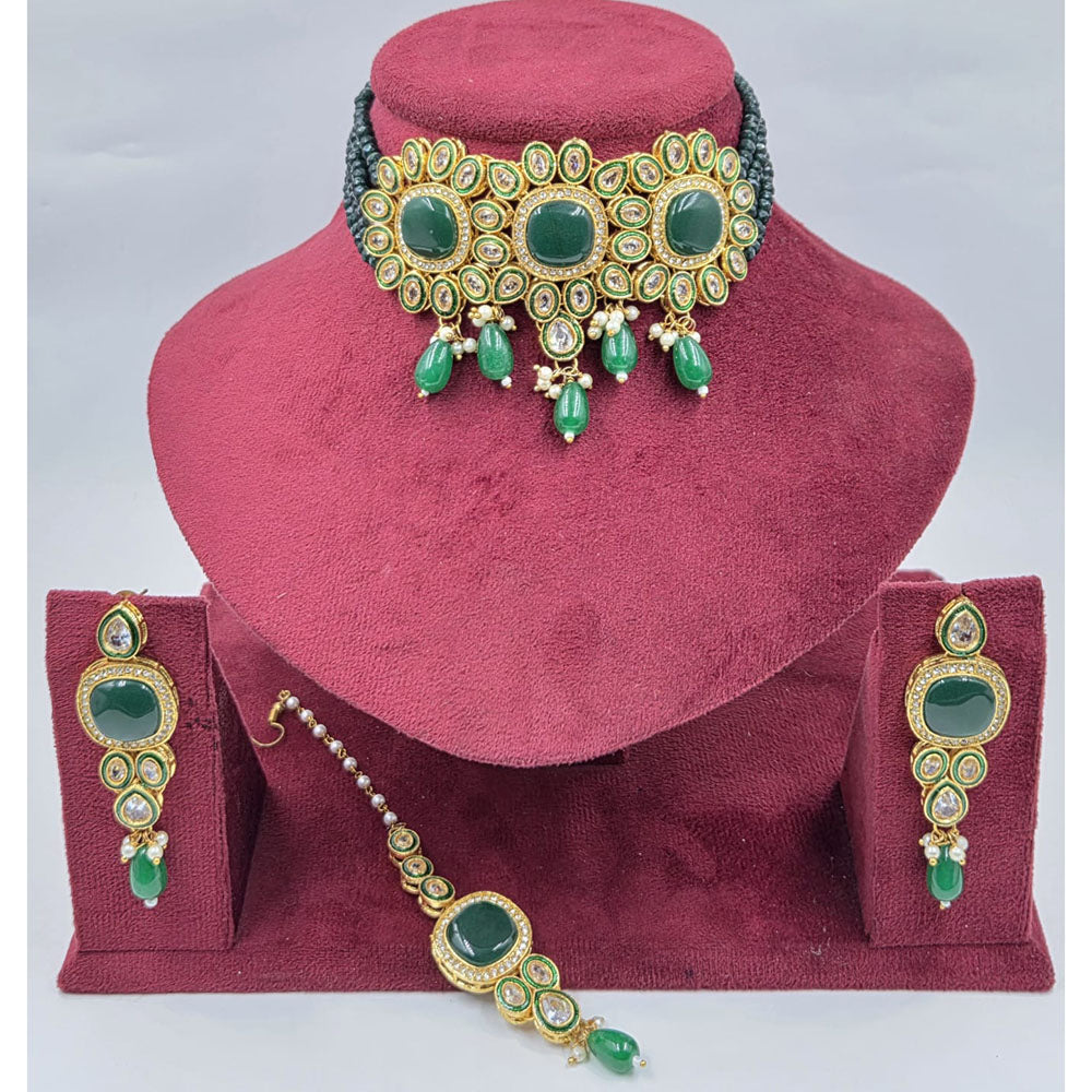 Manisha Jewellery Royal Austrian And Pota Stone Beads Choker Necklace Set