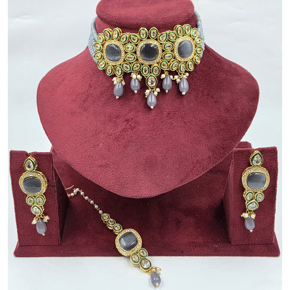 Manisha Jewellery Royal Austrian And Pota Stone Beads Choker Necklace Set