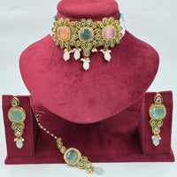Manisha Jewellery Royal Austrian And Pota Stone Beads Choker Necklace Set