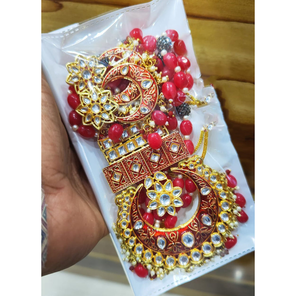 Manisha Jewellery Royal Kundan Stone And Meenakari Dangler Earrings With Maangtika