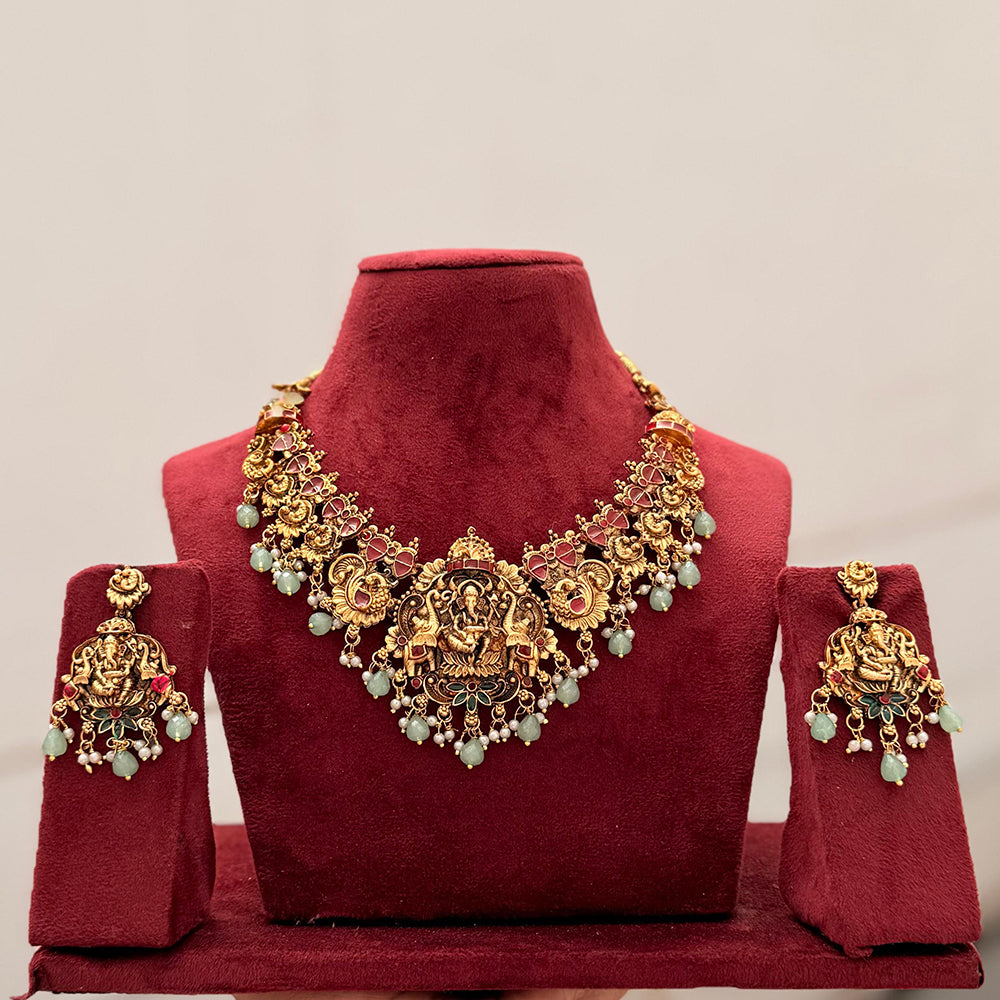 Manisha Jewellery Royal Pota Stone And Temple Designer Necklace Set