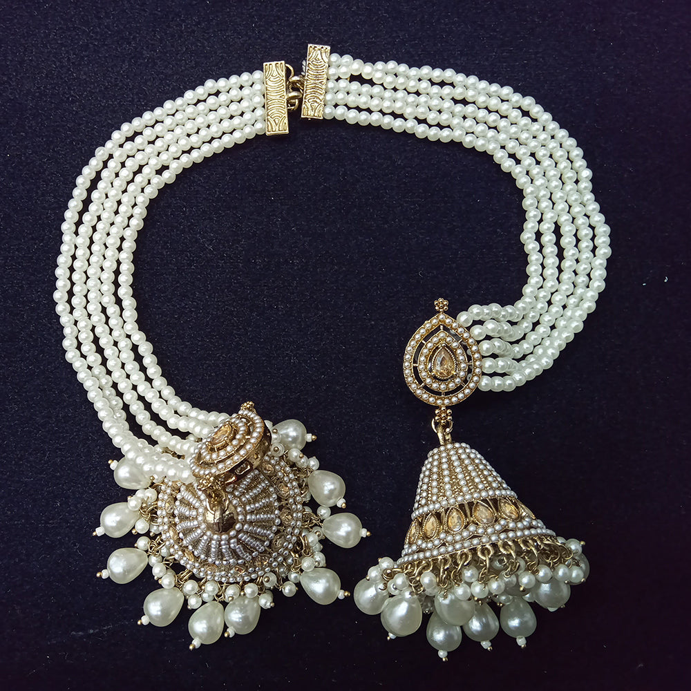 Manisha Jewellery Grand Crystal Stone And Pearl Jhumki Earrings With Kanchain