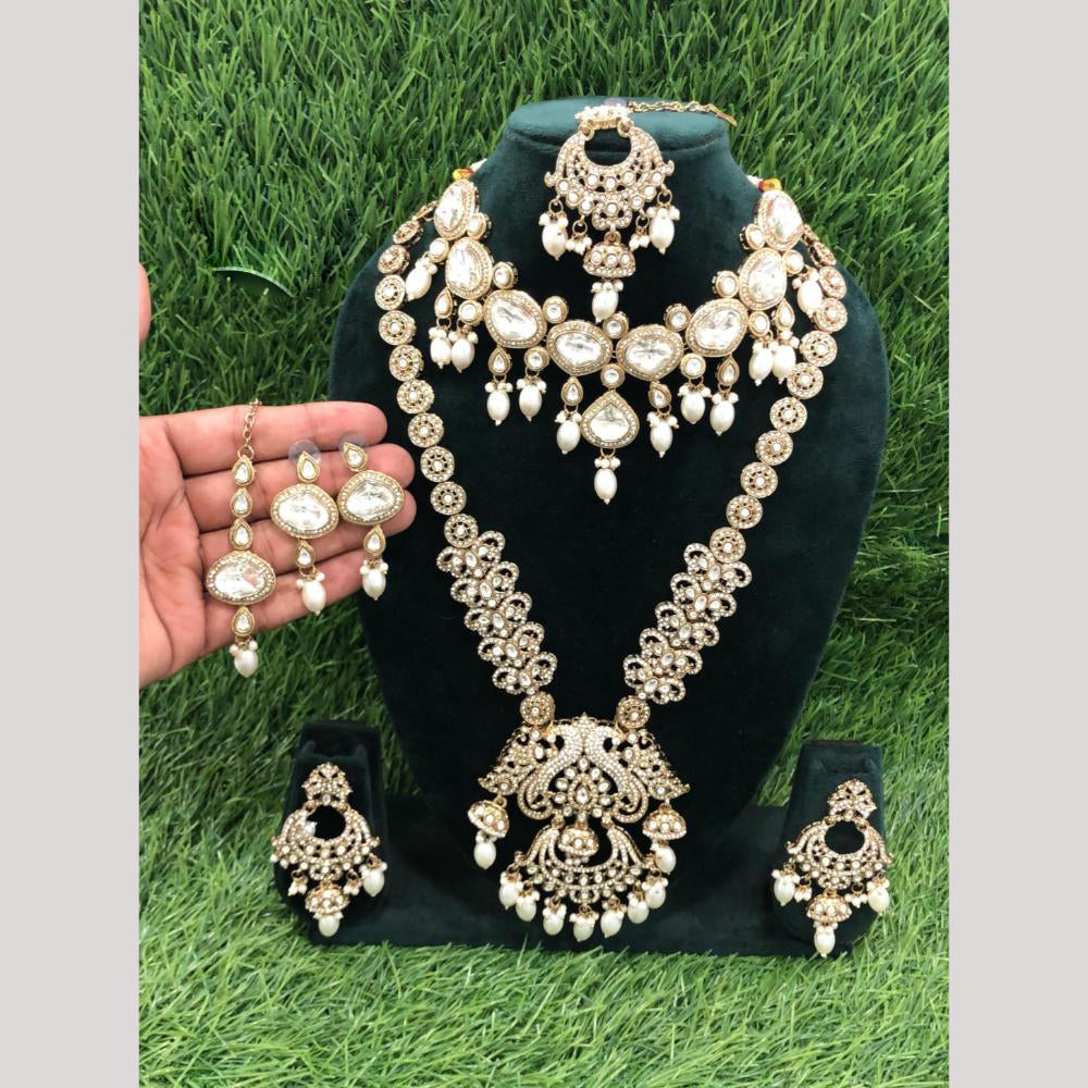 Manisha Jewellery Luxury Pota Stone And Austrian Pearl Double Necklace Set