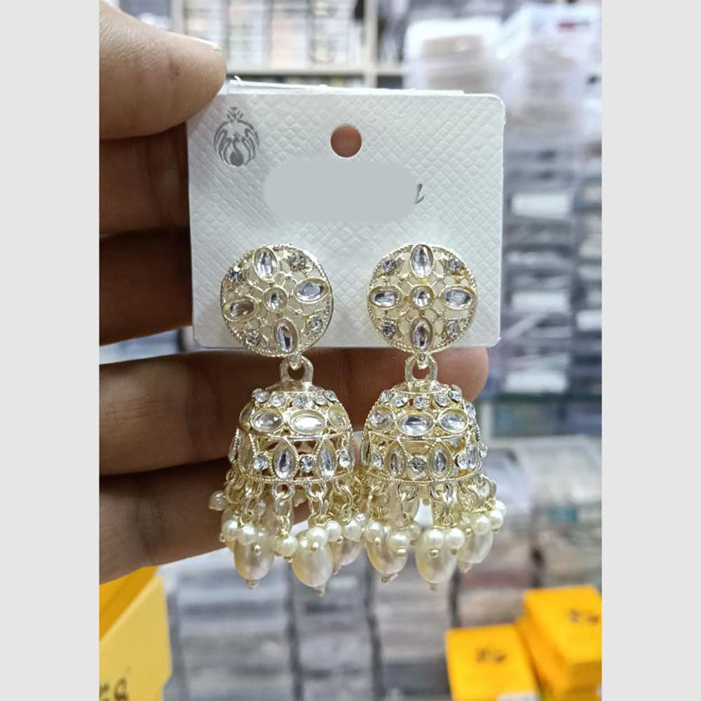 Manisha Jewellery Grand Kundan Stone And Pearl Jhumki Earrings 