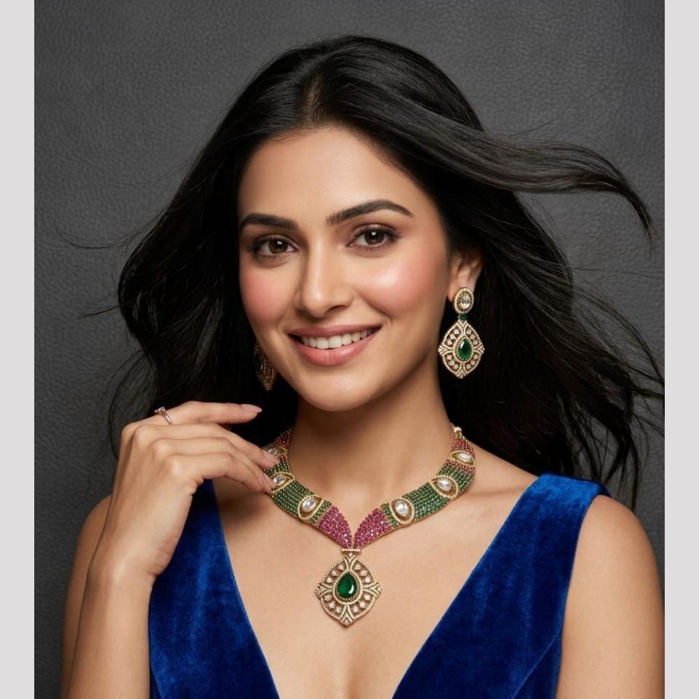 Manisha Jewellery Grand Polki Kundan And American Diamond Party Wear Necklace Set