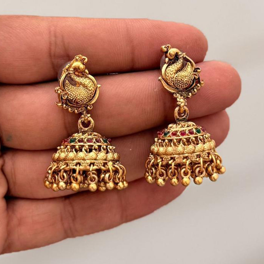 Manisha Jewellery Grand Pota Stone With Pearl Jhumki Earrings