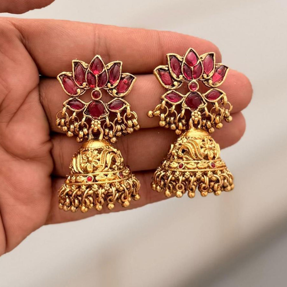 Manisha Jewellery Grand Pota Stone With Pearl Jhumki Earrings