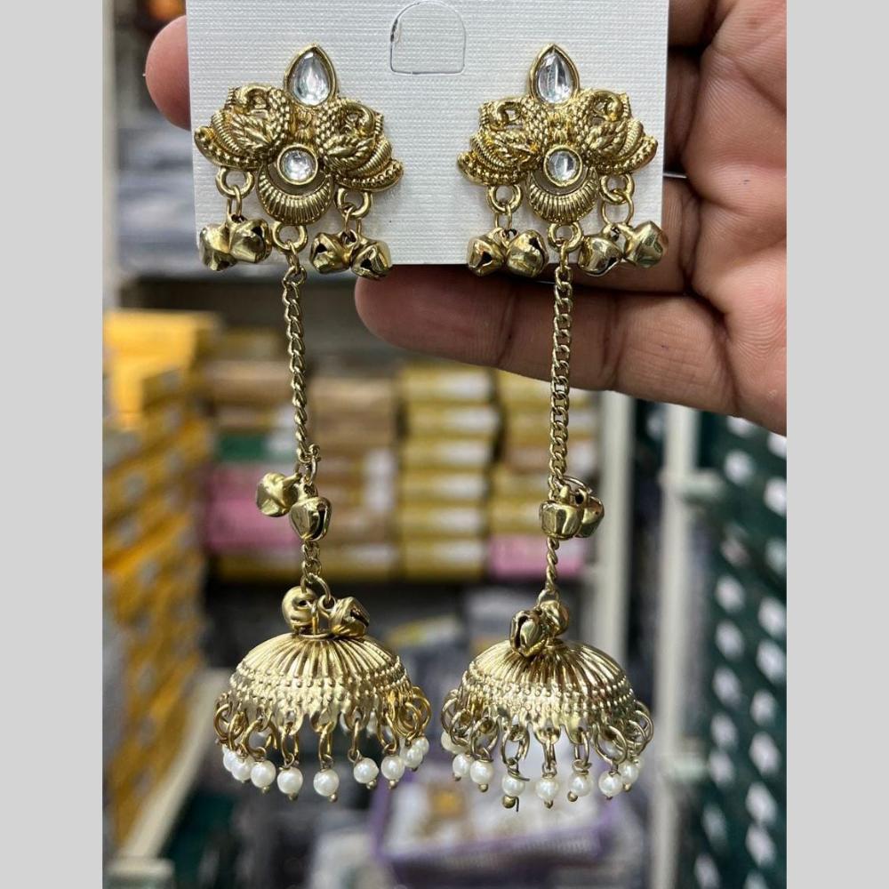Manisha Jewellery Grand Kundan Stone And Pearl Ghungroo Jhumki Earrings