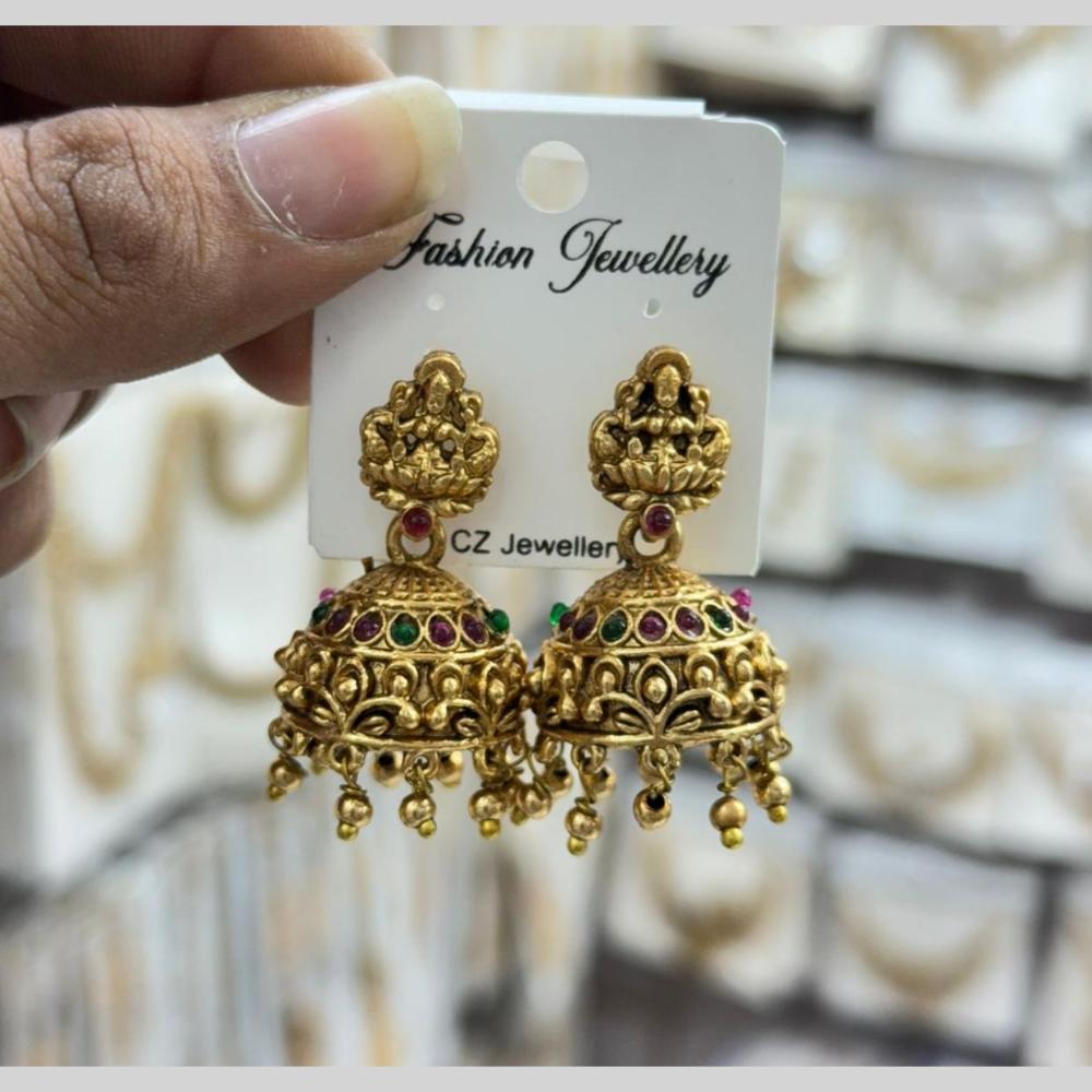Manisha Jewellery Grand Pota Stone With Pearl Temple Jhumki Earrings