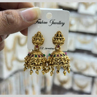 Manisha Jewellery Grand Pota Stone With Pearl Temple Jhumki Earrings