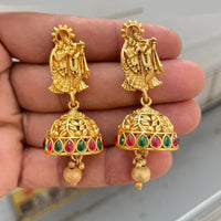Manisha Jewellery Grand Pota Stone With Pearl Temple Jhumki Earrings