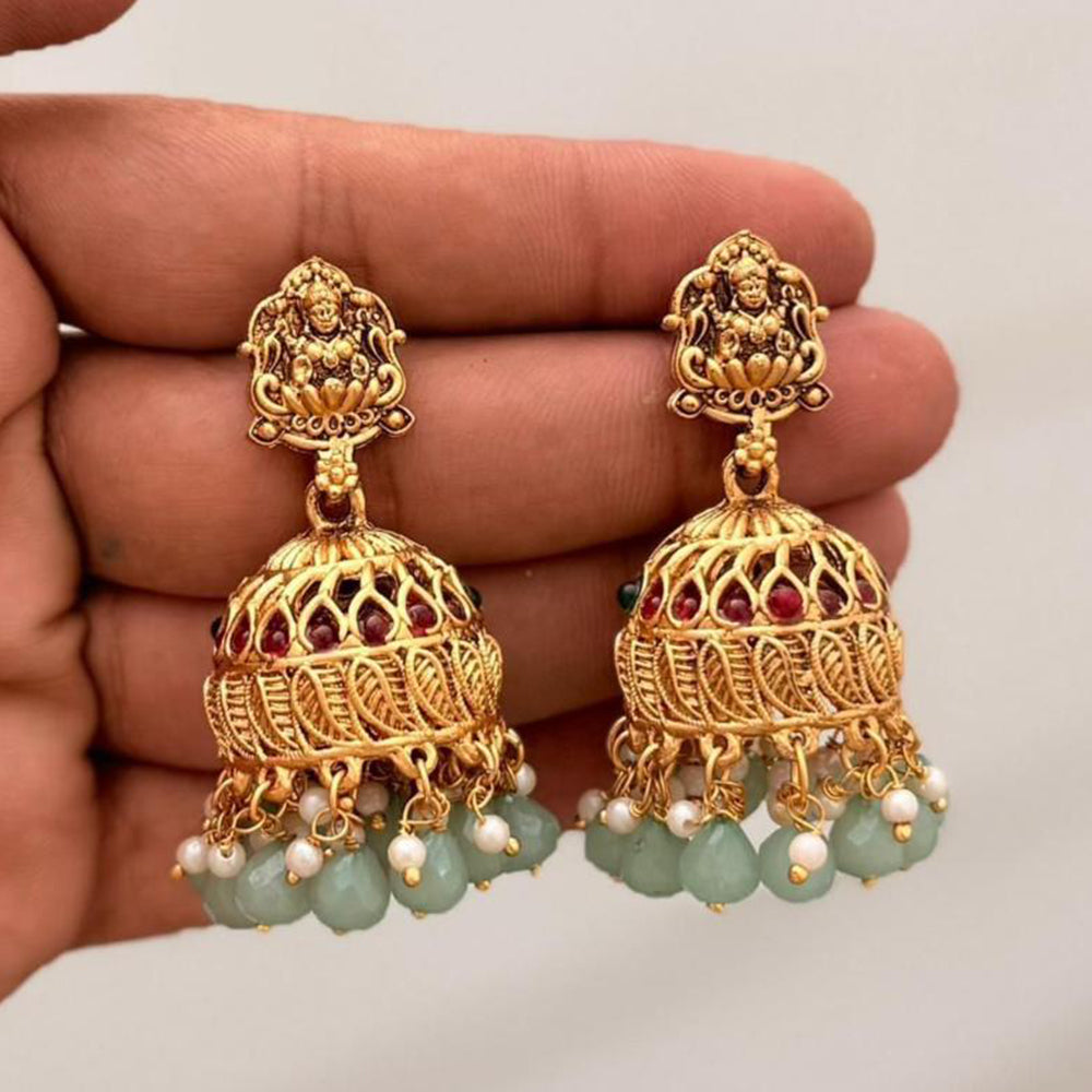 Manisha Jewellery Grand Pota Stone With Pearl Temple Jhumki Earrings